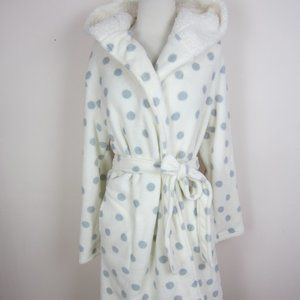 Women's L Plush Fleece Wrap/Kimono Robe Gray Polka Dot NWT